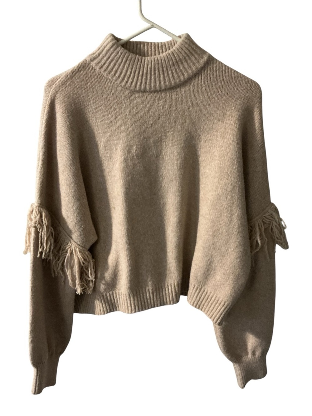 🙋🏻‍♀️Happily Grey Neutral Fringe Mock Neck Sweater - Taupe